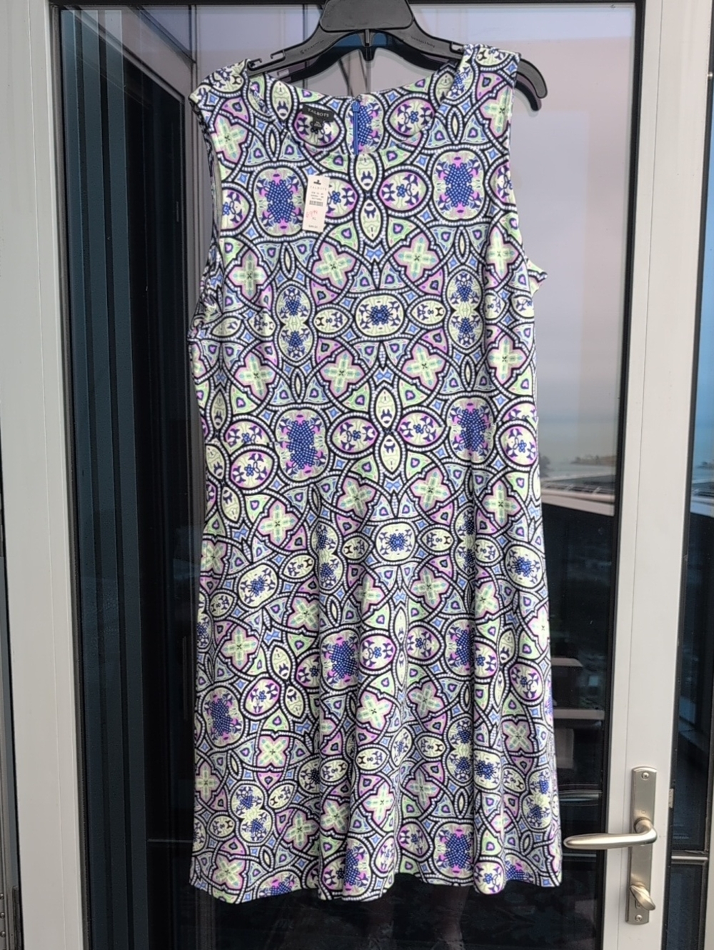Talbots NWT Sleeveless Geo-Print Dress in Blue, Purple, Pink & Green, XL